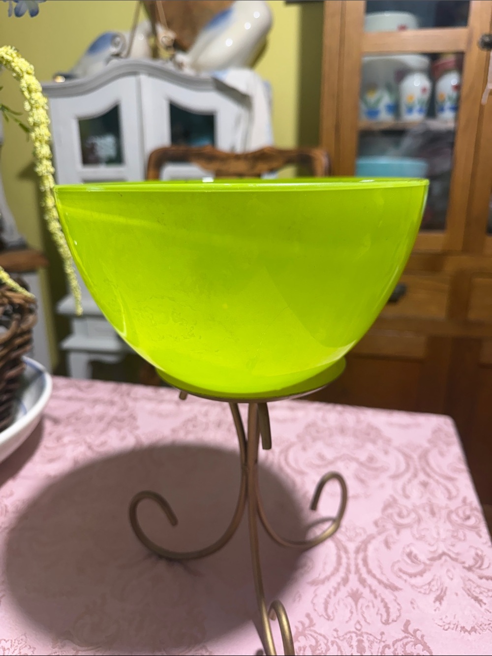 Lime green art glass flashed bowl